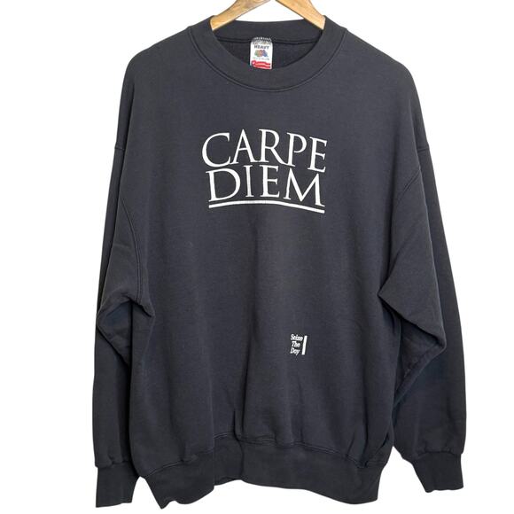Vtg Fruit of the Loom XXL Made in USA Blue Carpe Diem Seize the Day Sweatshirt - Picture 1 of 6